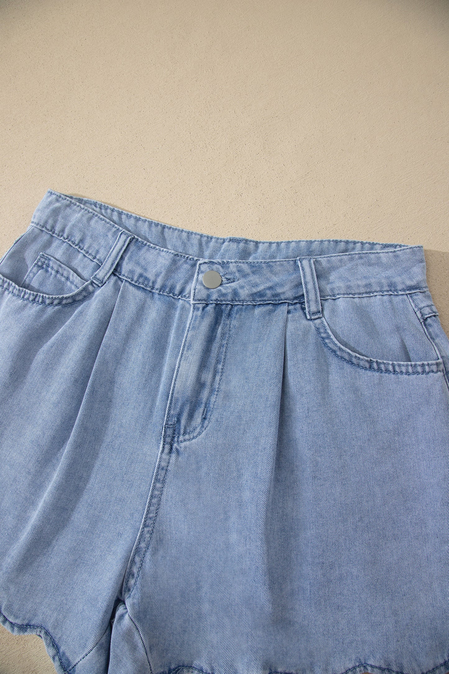 The Odelia Scalloped Denim Shorts