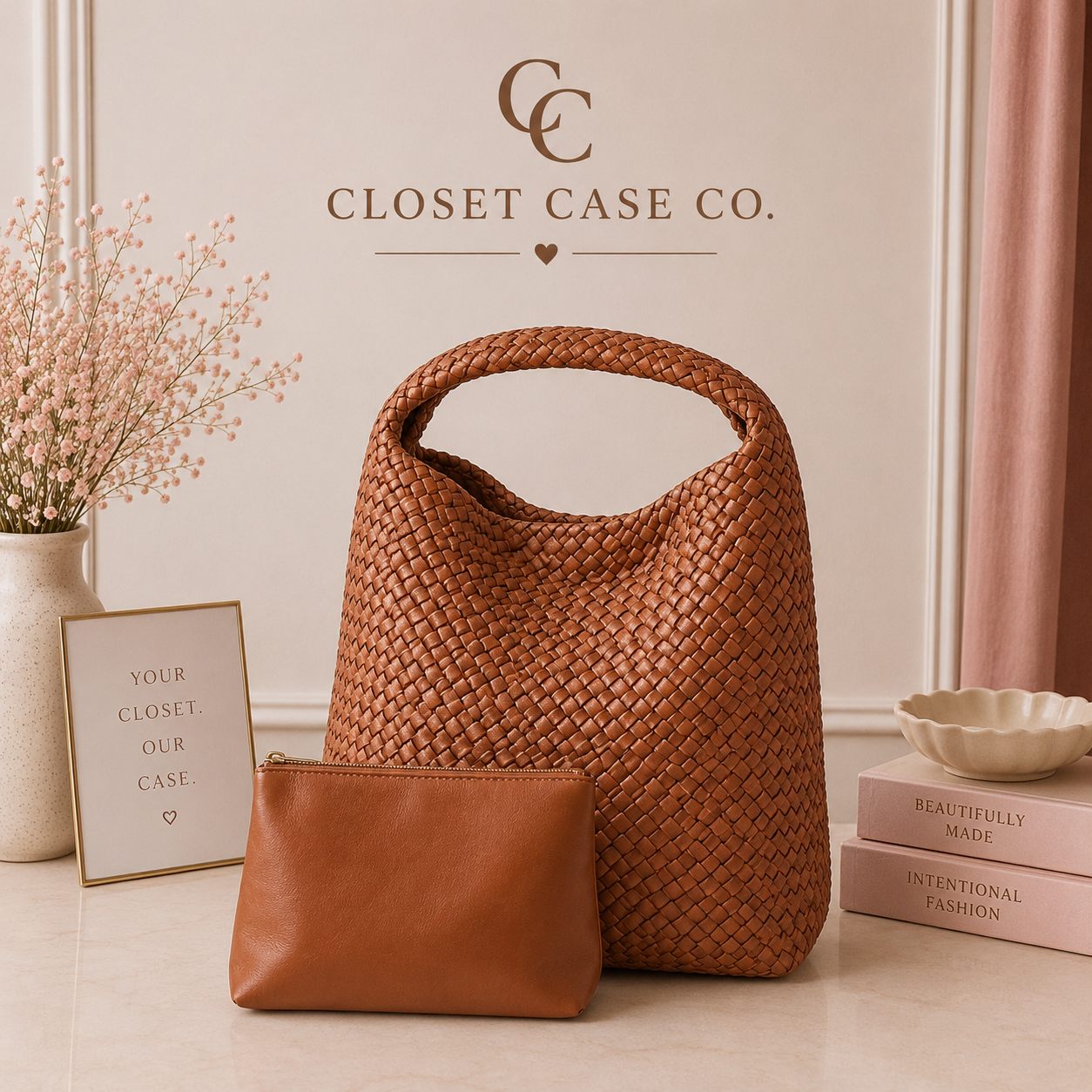 The Willow Large Woven Vegan Leather Tote - Brown