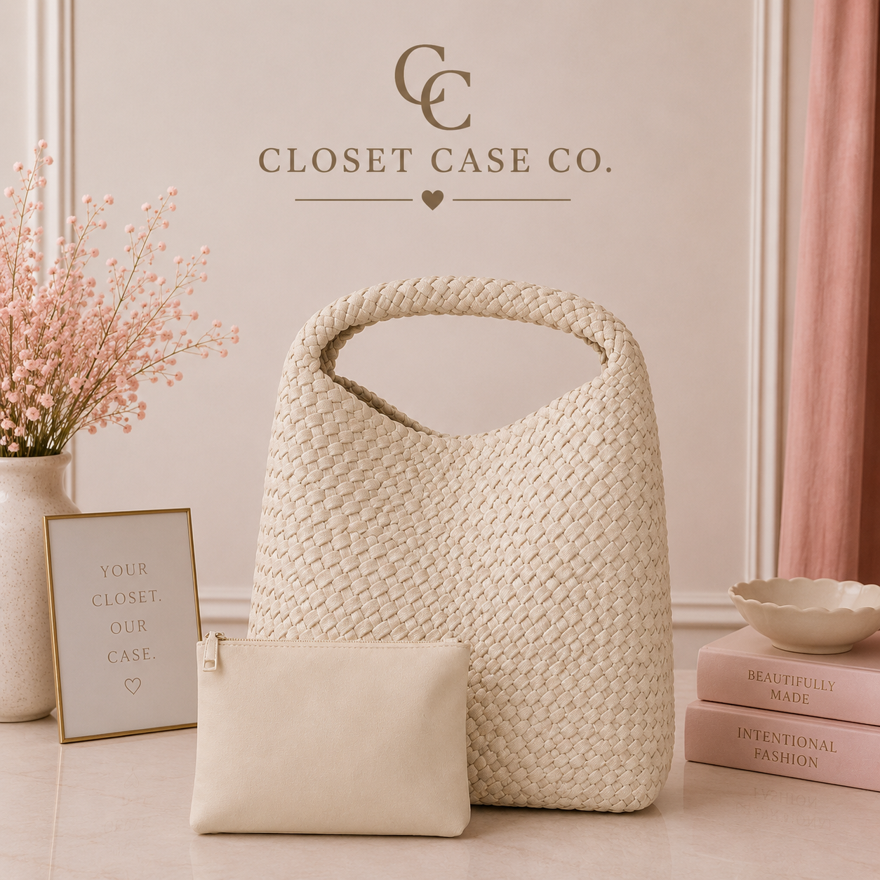The Willow Large Woven Vegan Leather Tote - Ivory