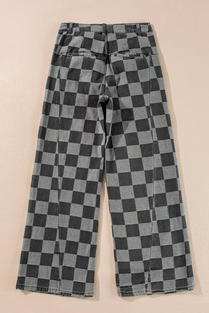 The Sloane Checkered Wide Leg Jeans