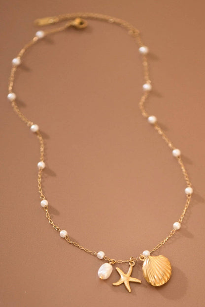Coastal Pearl Charm Necklace