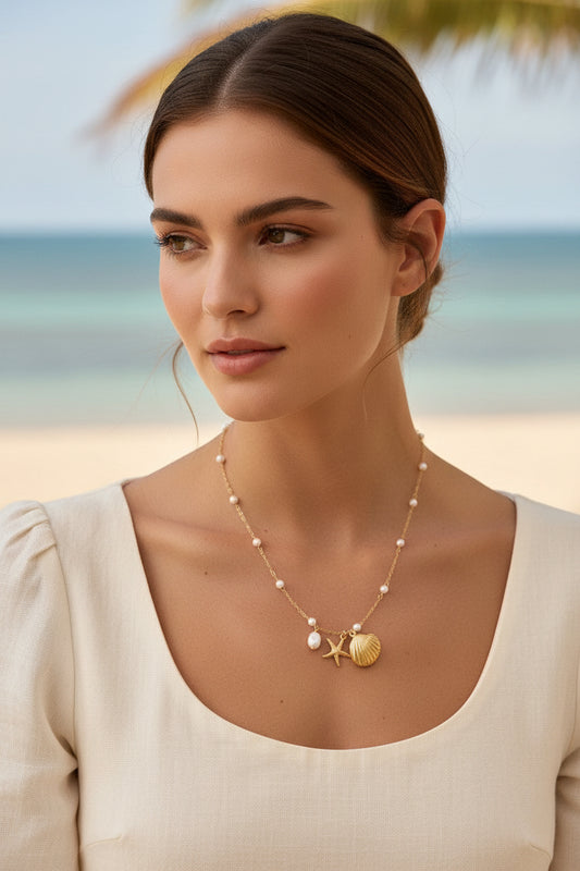 Coastal Pearl Charm Necklace
