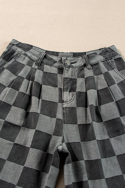 The Sloane Checkered Wide Leg Jeans