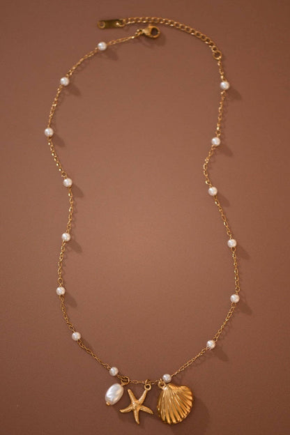 Coastal Pearl Charm Necklace