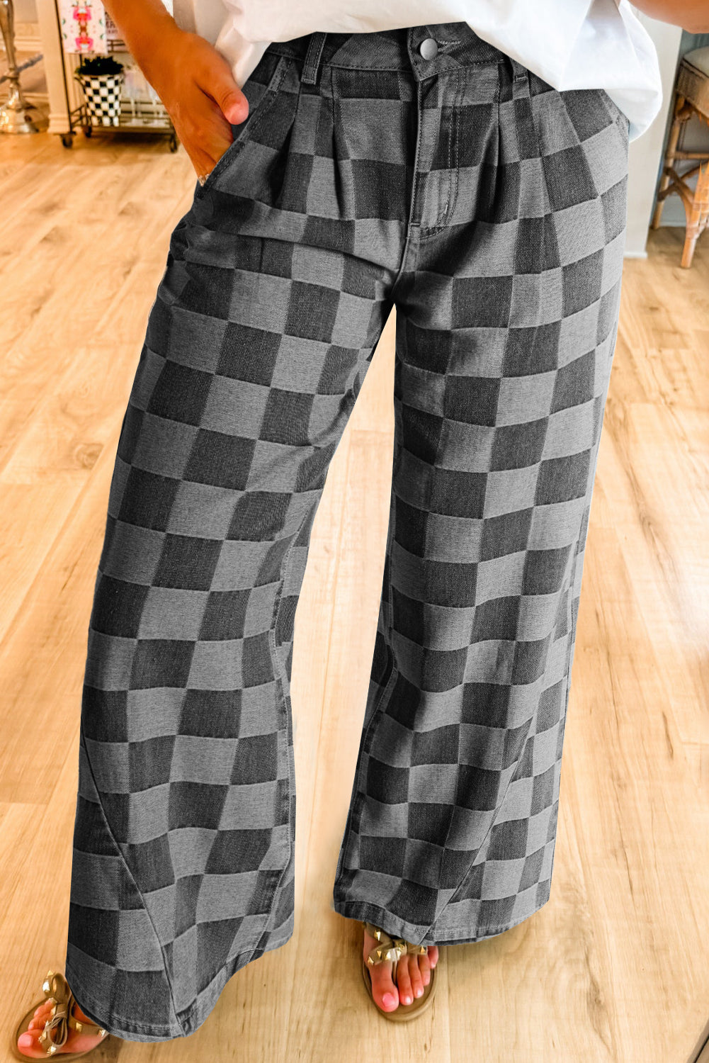 The Sloane Checkered Wide Leg Jeans