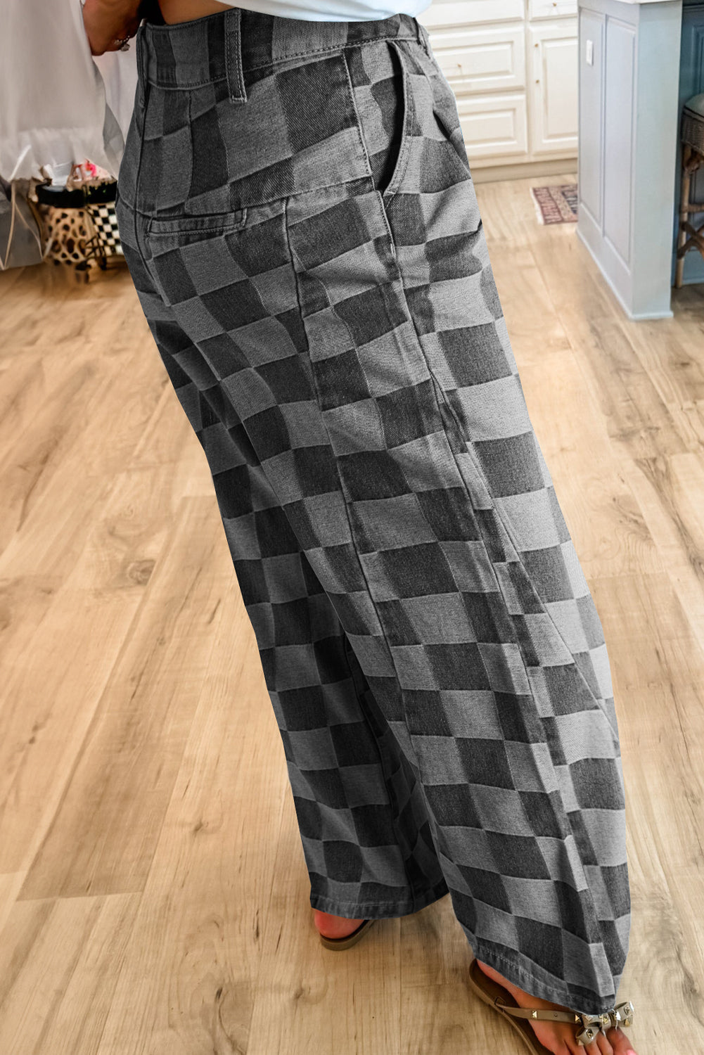 The Sloane Checkered Wide Leg Jeans