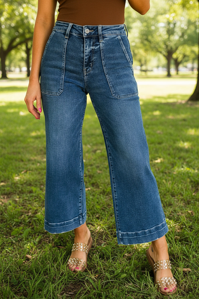 Hudson Cropped Wide Leg Jeans
