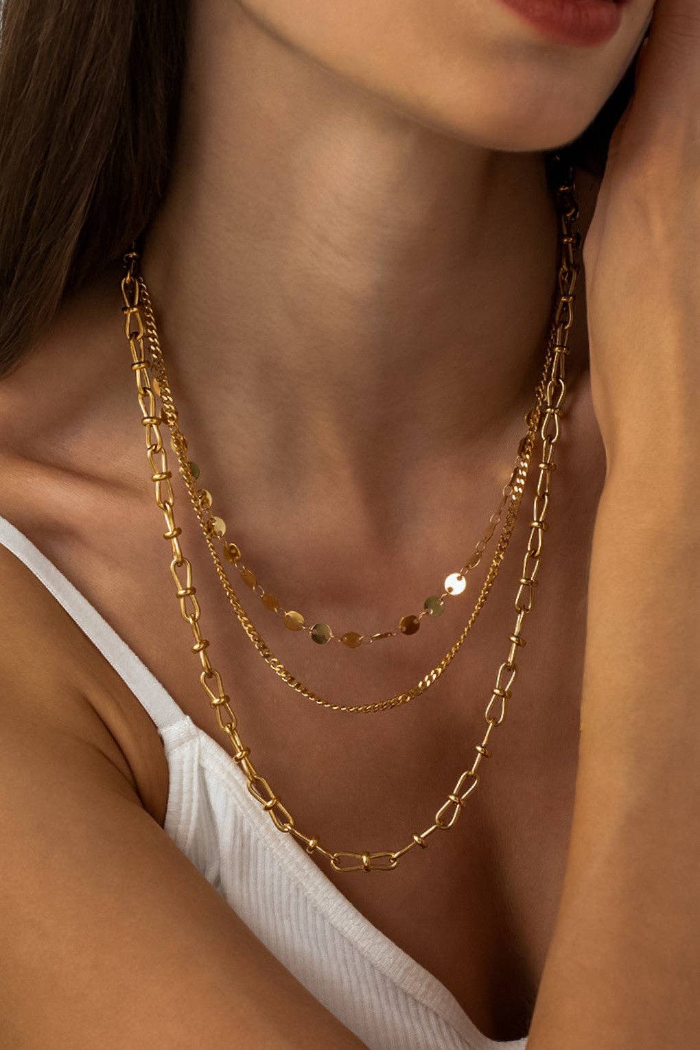 Golden Luxe Triple Layer Chain Necklace