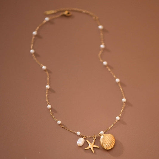 Coastal Pearl Charm Necklace