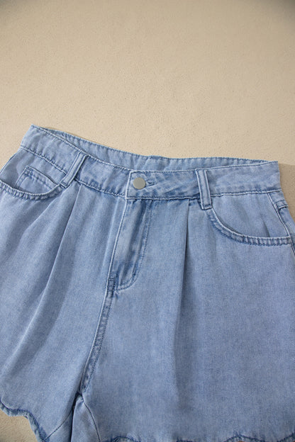 The Odelia Scalloped Denim Shorts