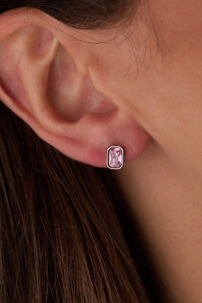 October Emerald-Cut Birthstone Stud Earrings