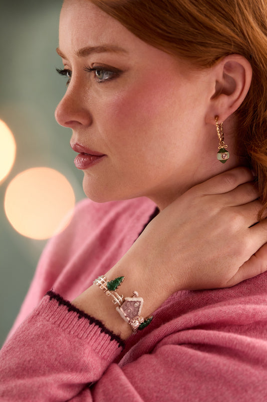 Crystal Bow & Ornament Twisted Hoop Earrings