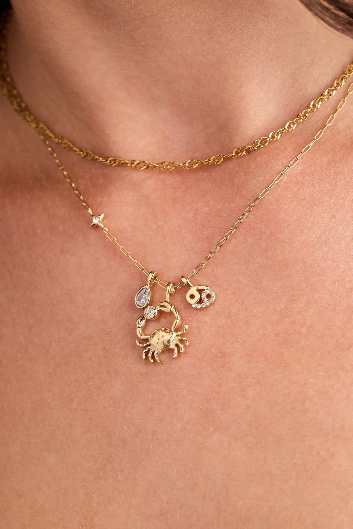 Cancer Zodiac Charm Cluster Necklace