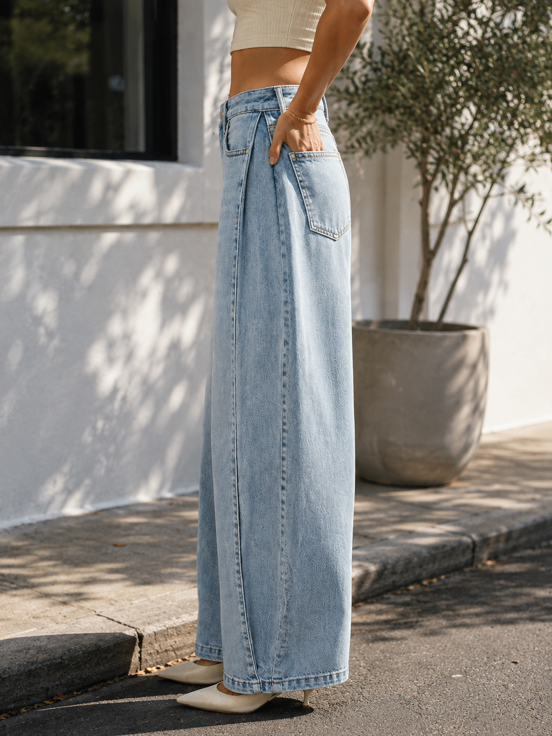 RISEN Mid Rise Wide Barrel Transferable Leg Snap Jeans