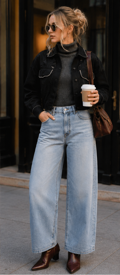 POL Cropped Button-Front Eyelet Cotton Jacket