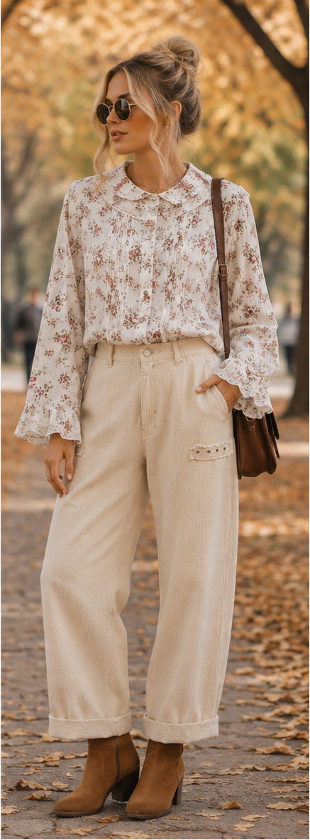 POL Floral Lace Trim Pintuck Button-Down Shirt