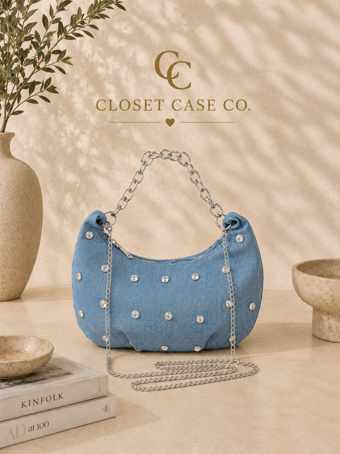 The Denim Stud Chain Bag