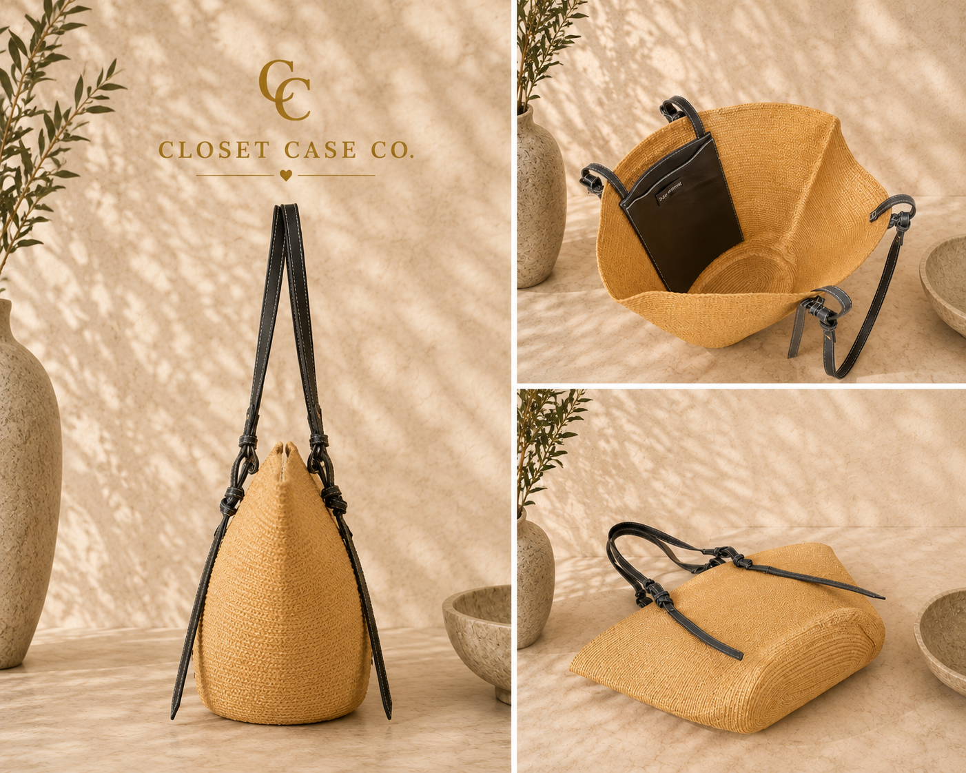 Faux Straw Large Hobo Bag