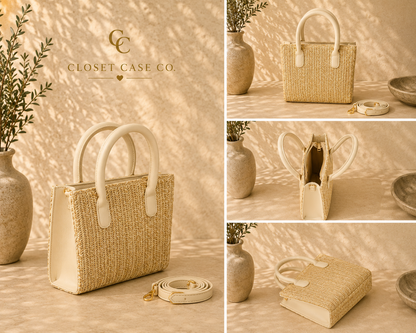 Faux Straw Vegan Mini Tote Bag