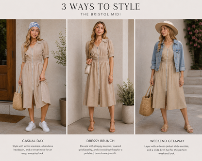 The Bristol Midi Dress with Front Zipper