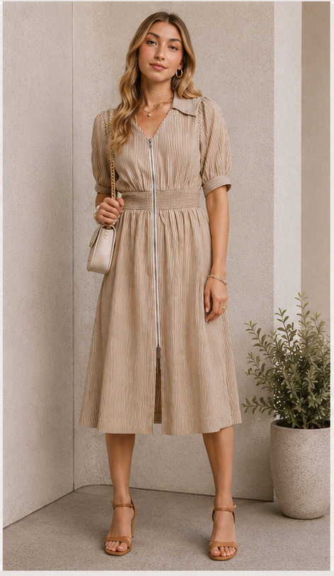 The Bristol Midi Dress with Front Zipper