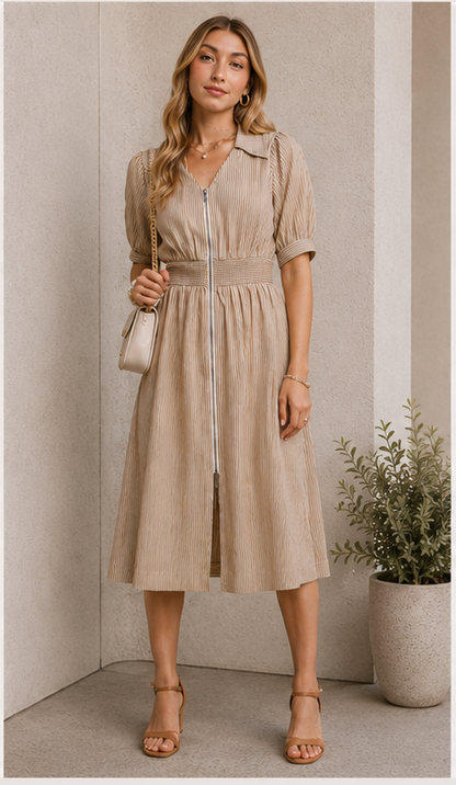 The Bristol Midi Dress with Front Zipper