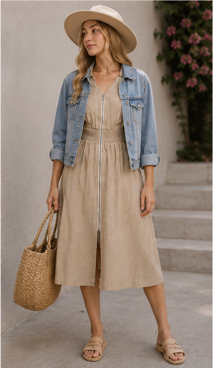The Bristol Midi Dress with Front Zipper