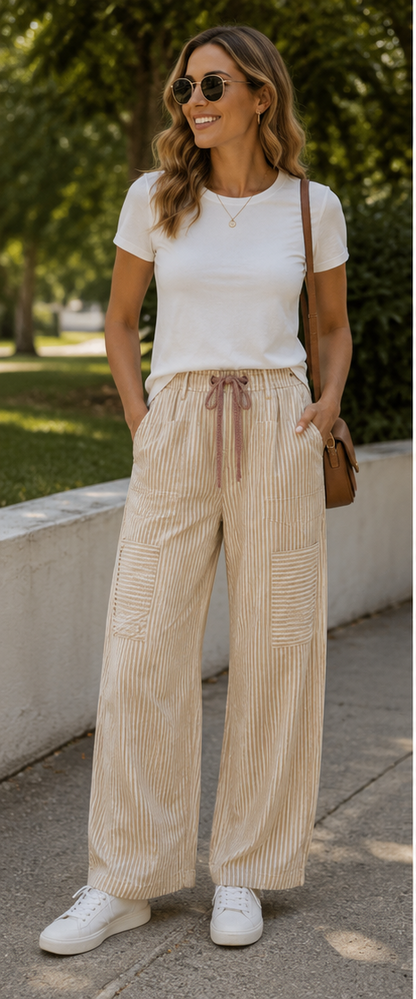 The Dominique Striped Barrel Pants
