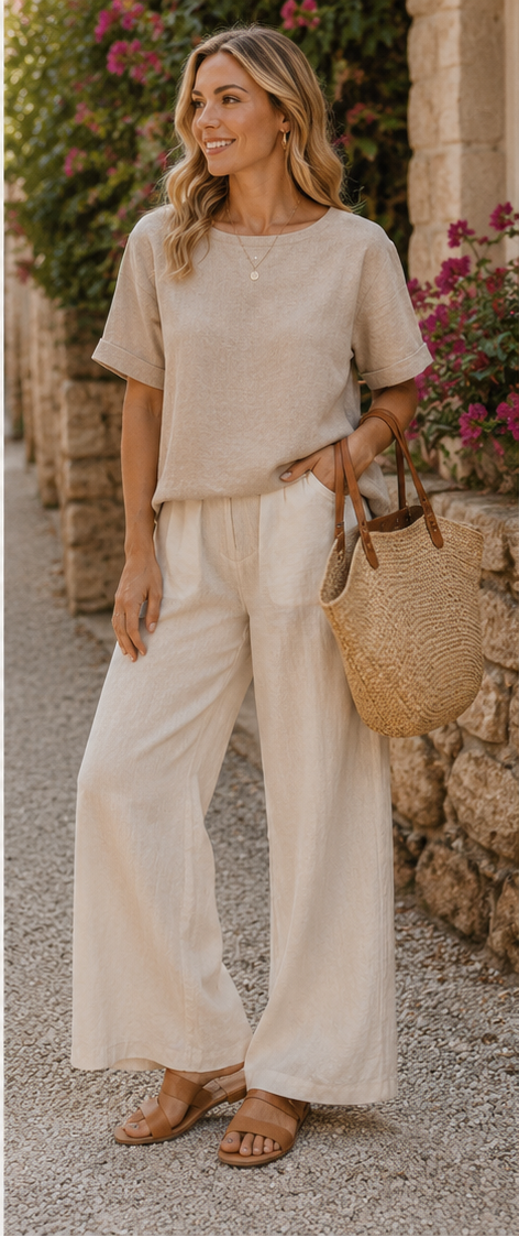 The Carley Linen Cuffed Sleeve Top