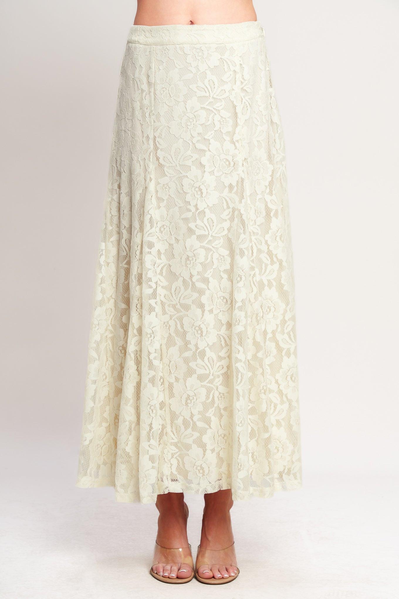 Ivory Garden Lace Midi Skirt