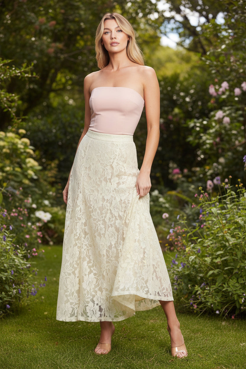 Ivory Garden Lace Midi Skirt