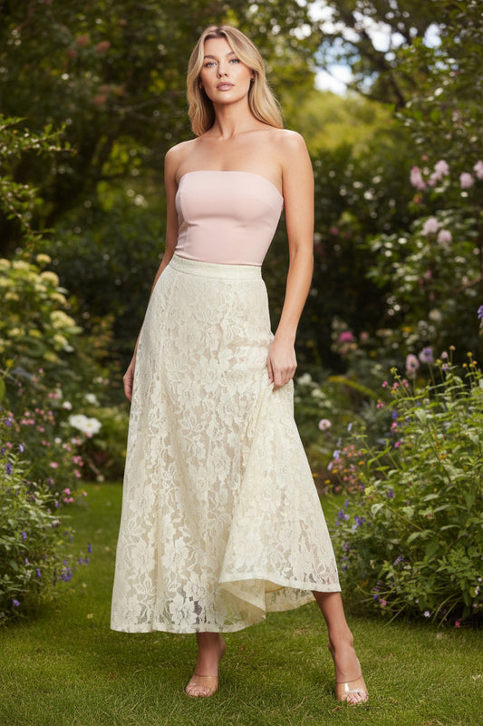 Ivory Garden Lace Midi Skirt