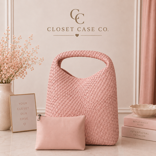 The Willow Large Woven Vegan Leather Tote - Light Pink