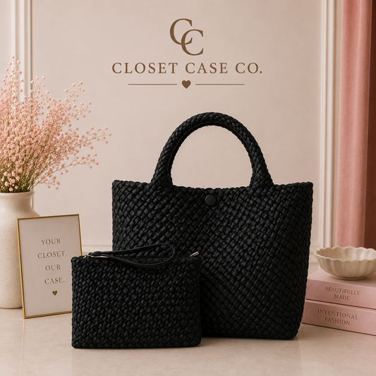 The Charli Large Woven Neoprene Tote with Wristlet | Black