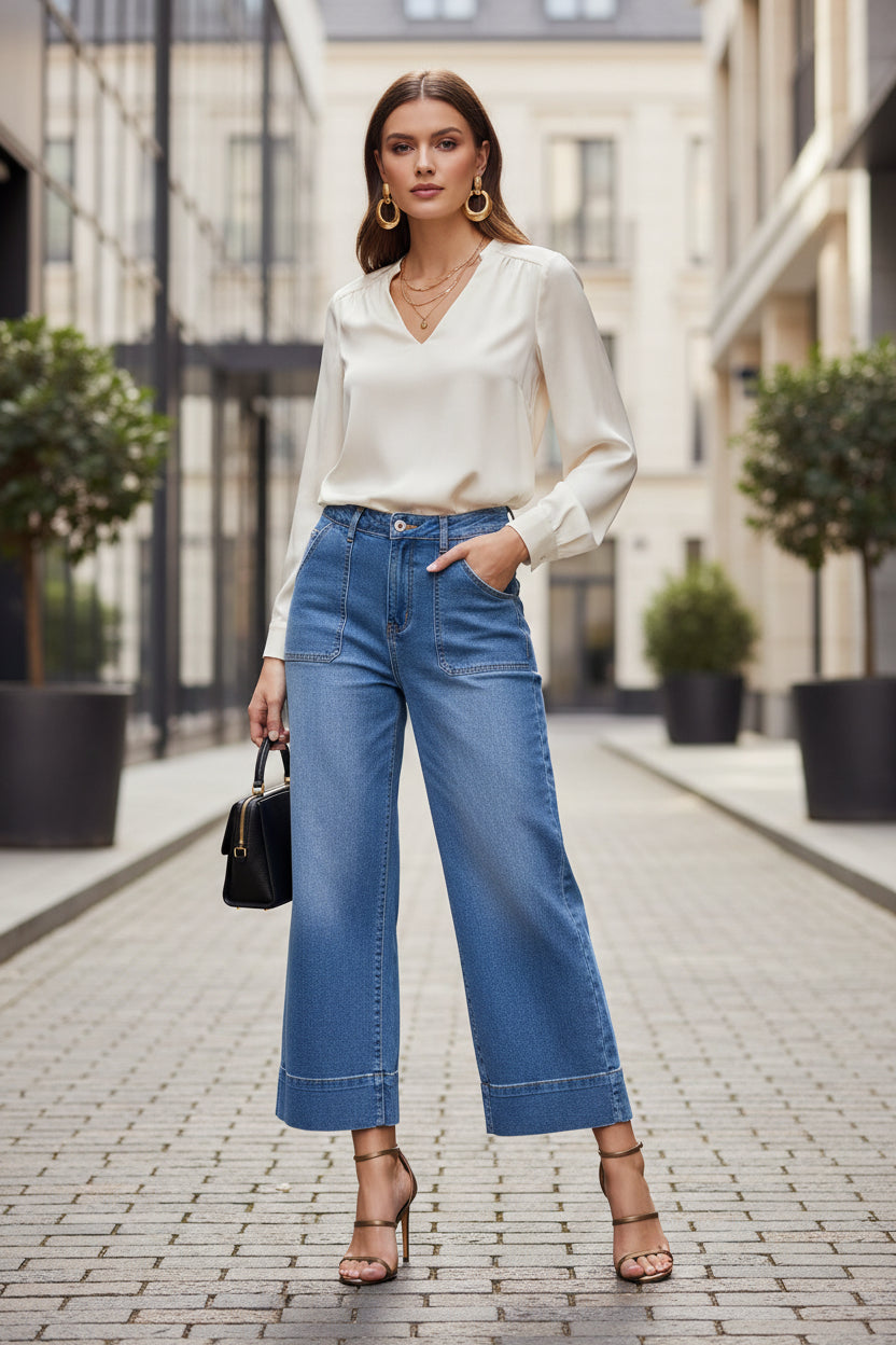 Hudson Cropped Wide Leg Jeans