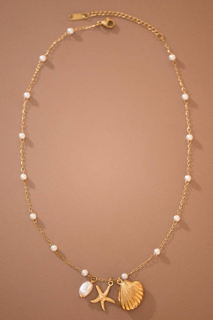 Coastal Pearl Charm Necklace