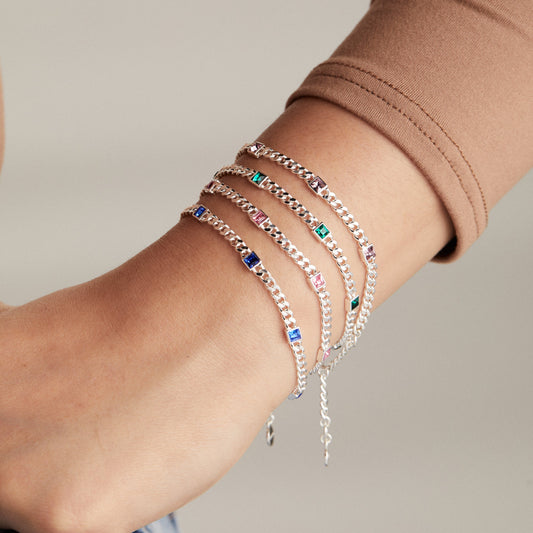 September Birthstone Sapphire Curb Chain Bracelet