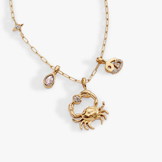 Cancer Zodiac Charm Cluster Necklace
