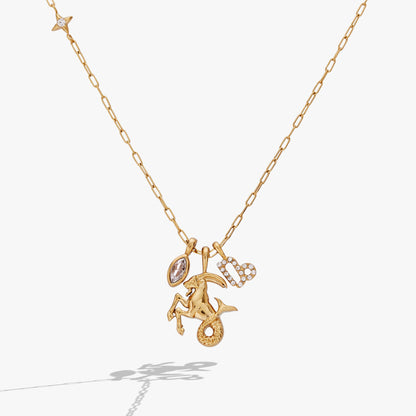 Capricorn Zodiac Charm Cluster Necklace