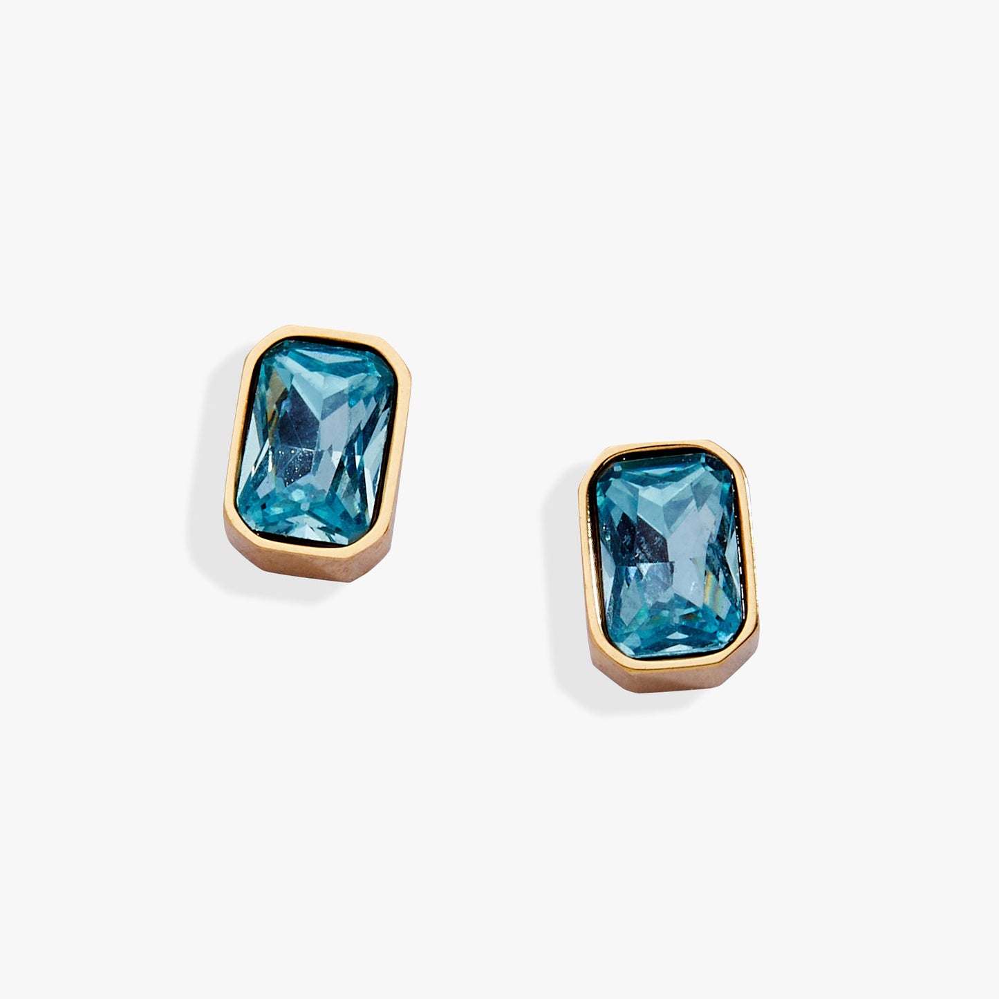 March Emerald-Cut Birthstone Stud