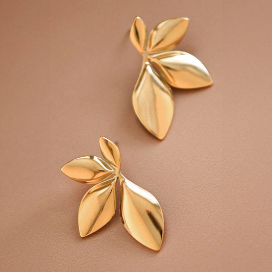 Olive Branch Leaf Stud Earrings