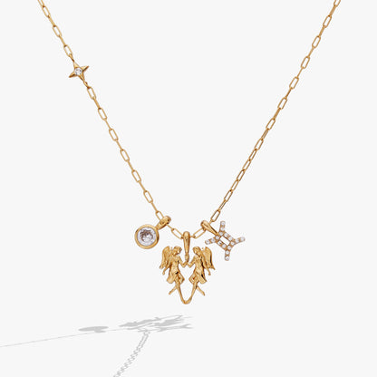 Gemini Zodiac Charm Cluster Necklace